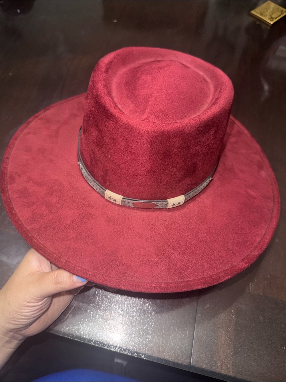 Wide Brim Fedora Hat - Burgundy